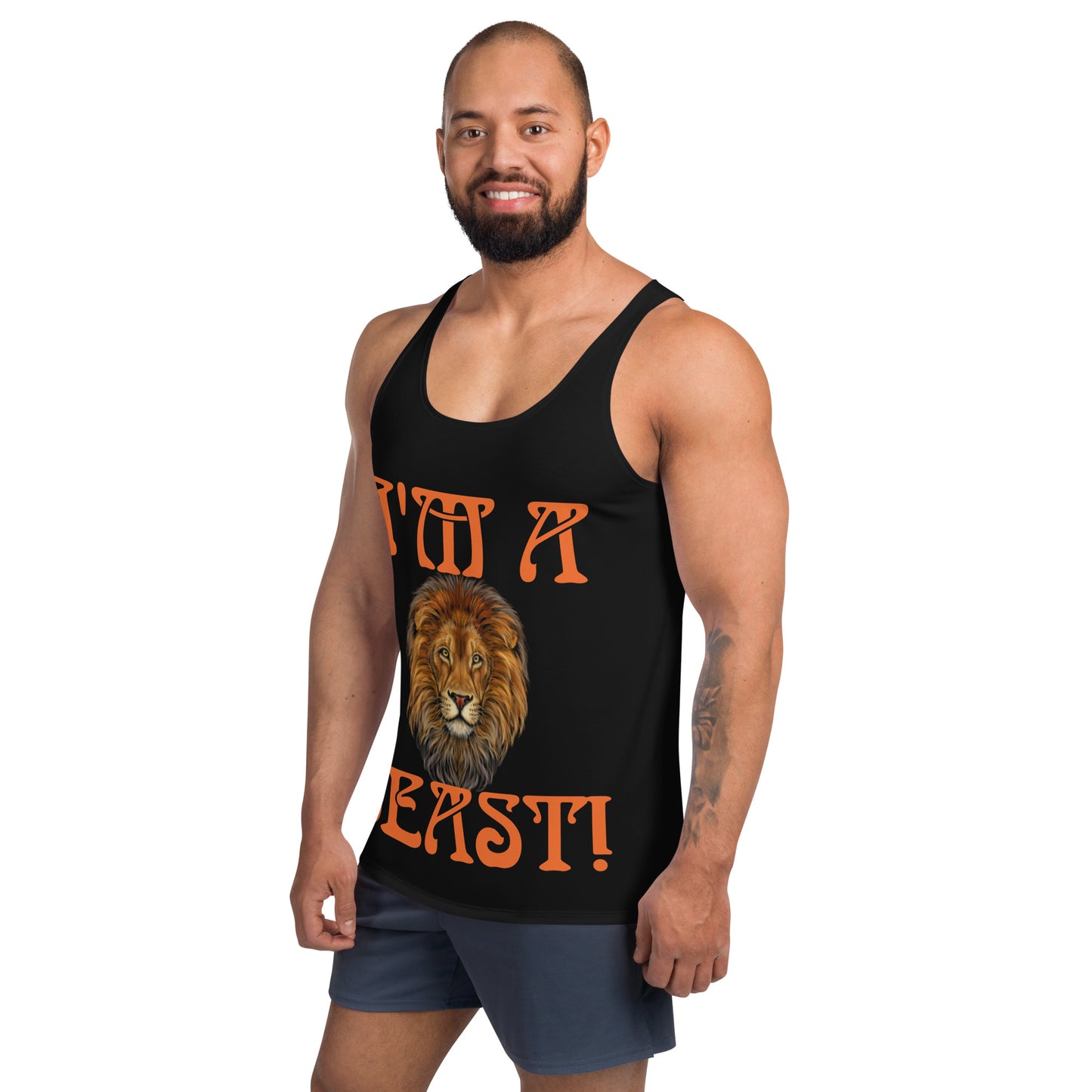 “I’M A BEAST!”Black Men’s Tank Top W/Orange Font