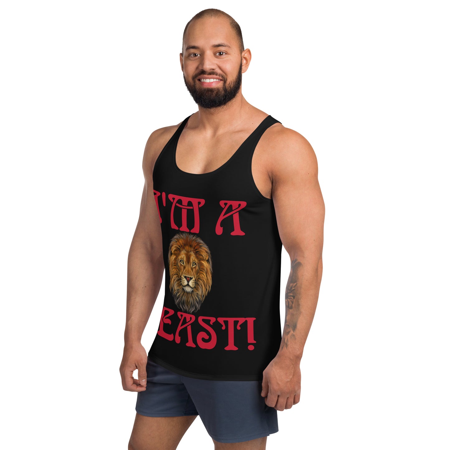 “I’M A BEAST!”Black Men’s Tank Top W/Red Font