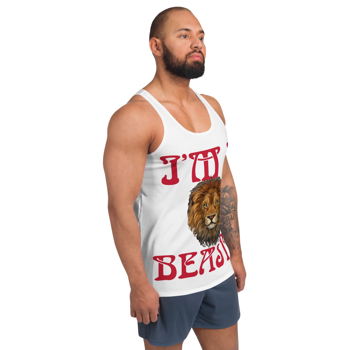 “I’M A BEAST!”White Men’s Tank Top W/Red Font