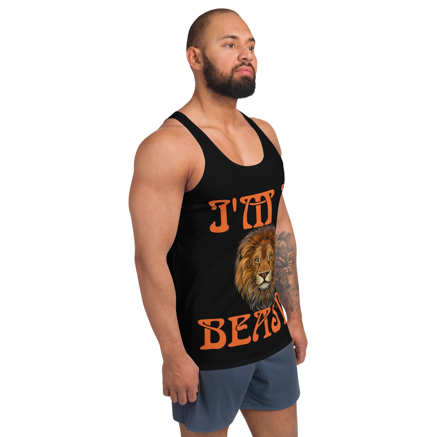 “I’M A BEAST!”Black Men’s Tank Top W/Orange Font