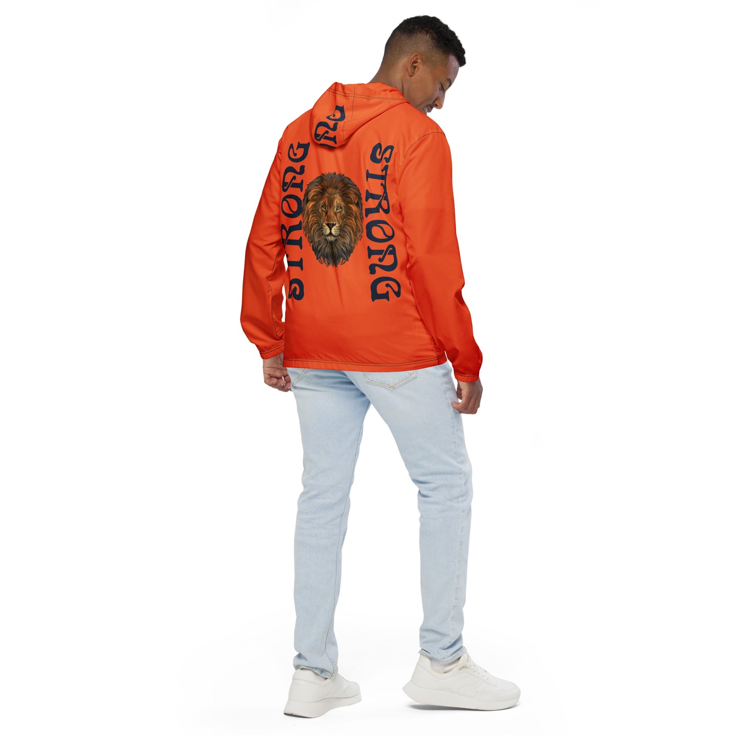 “STRONG”Orange Men’s Windbreaker W/Navy Blue Font
