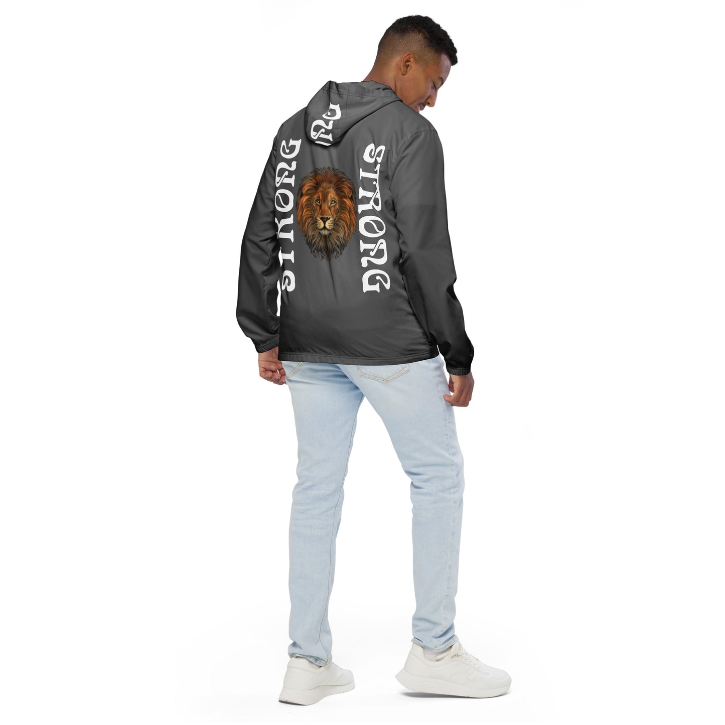 “STRONG”Grey Men’s Windbreaker W/White Font