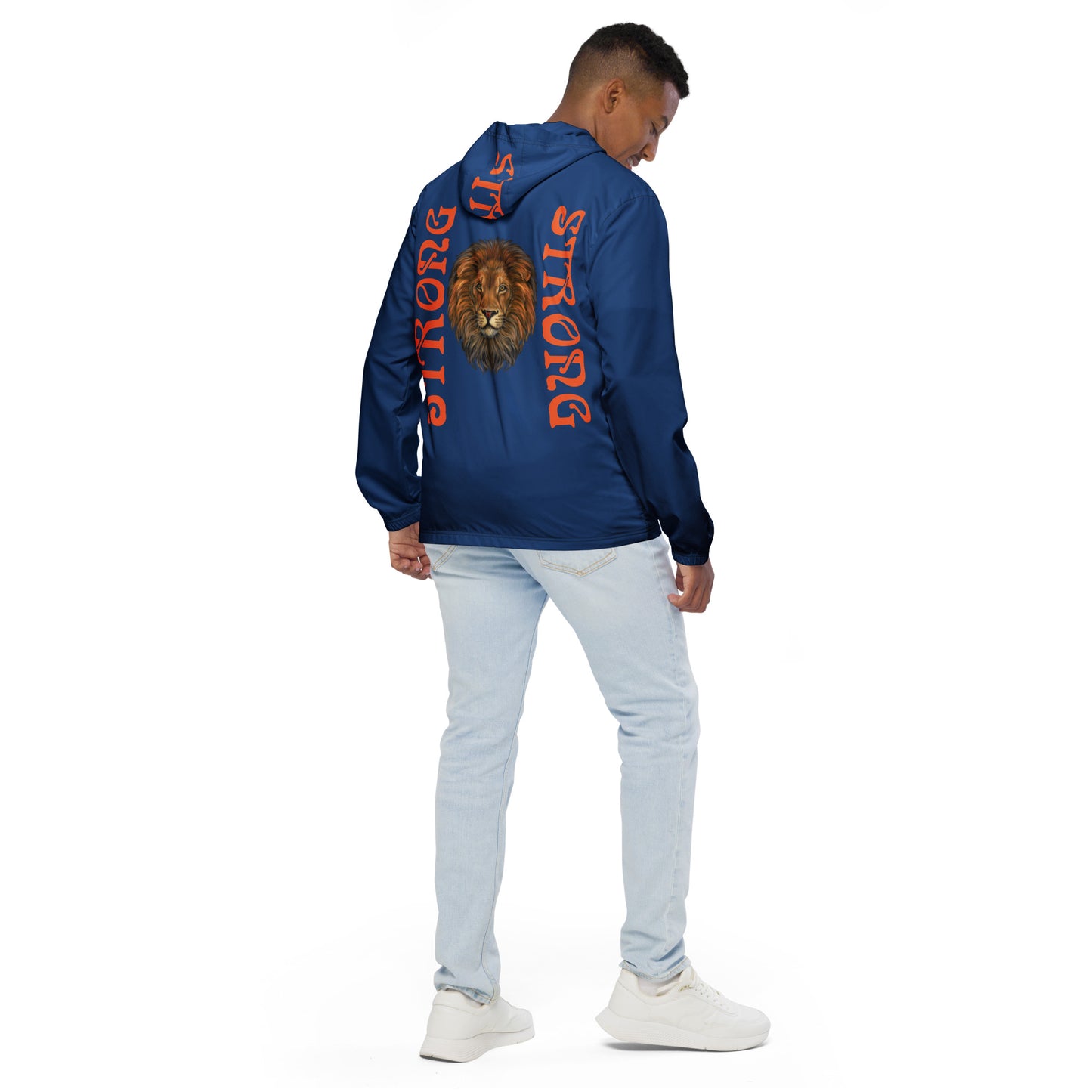 “STRONG”Blue Men’s Windbreaker W/Orange Font