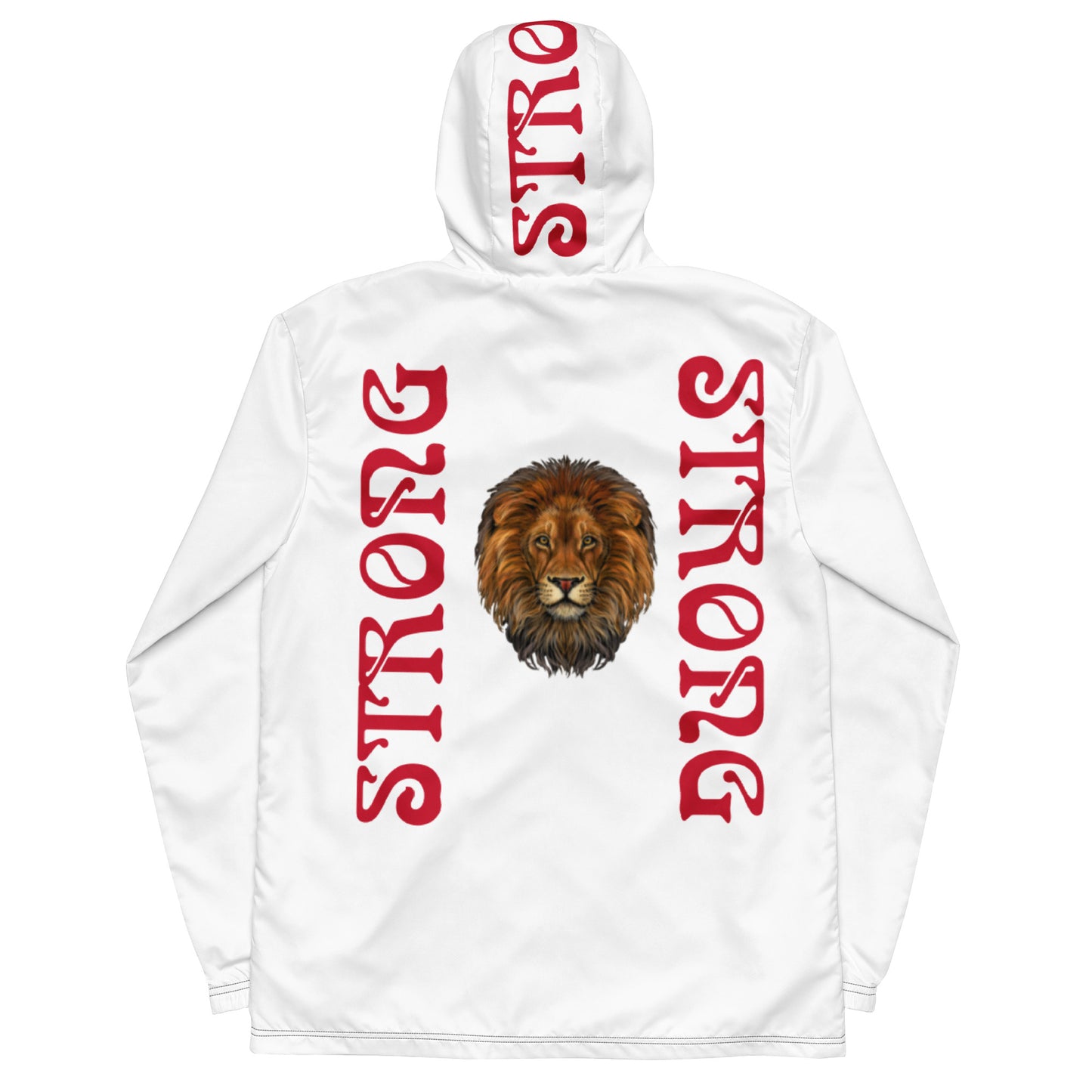 “STRONG”White Men’s Windbreaker W/Red Font