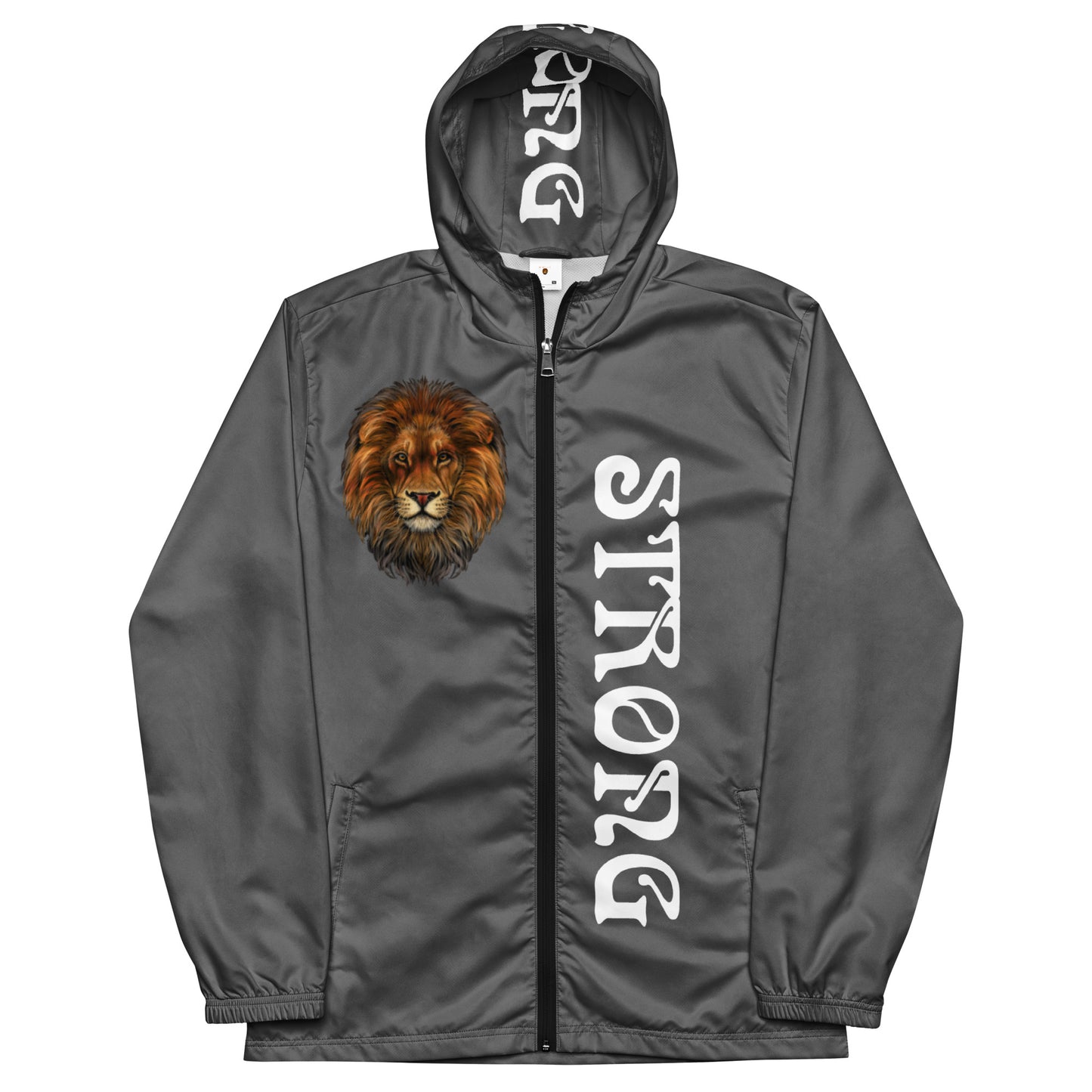 “STRONG”Grey Men’s Windbreaker W/White Font
