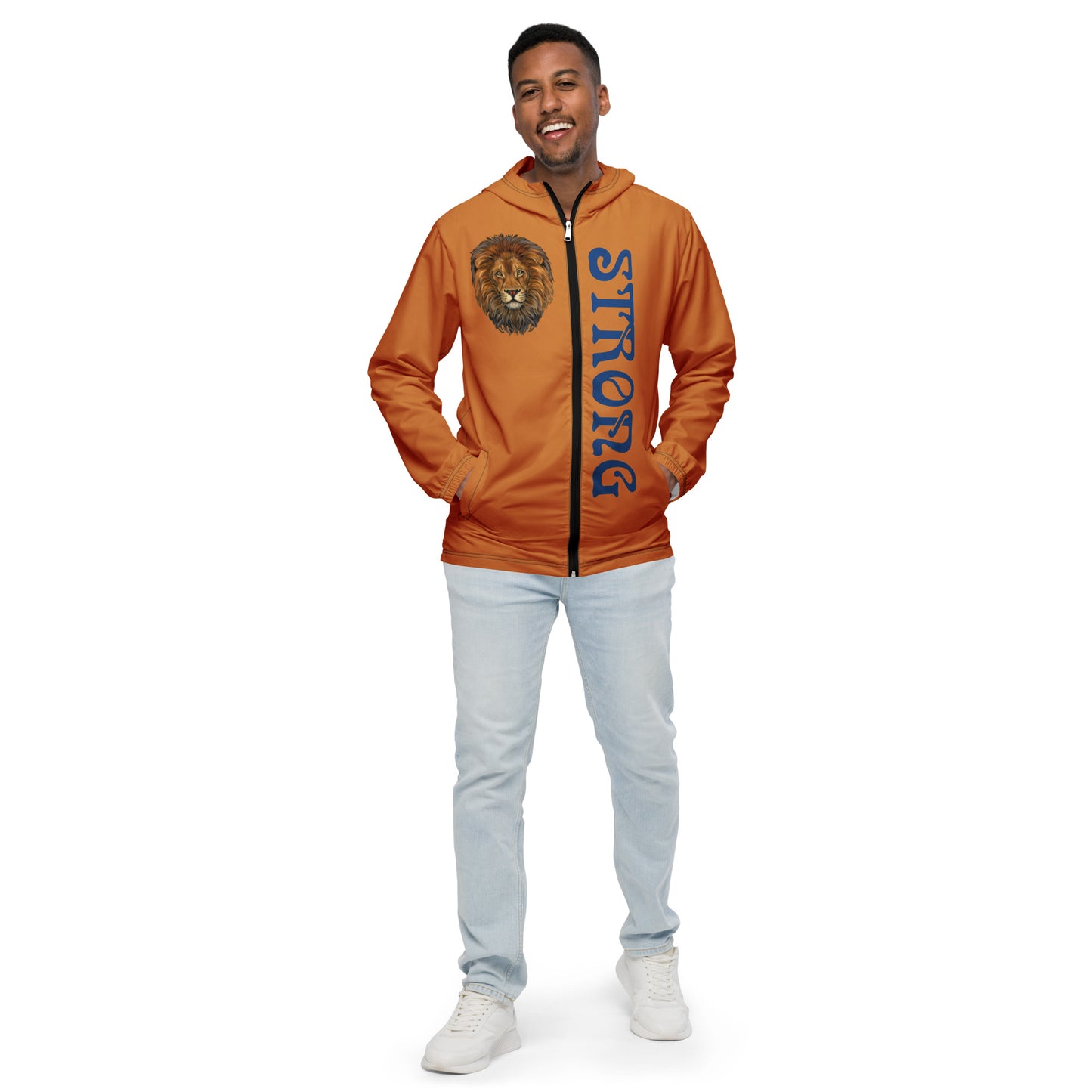 “STRONG”Bronze Men’s Windbreaker W/Navy Blue Font