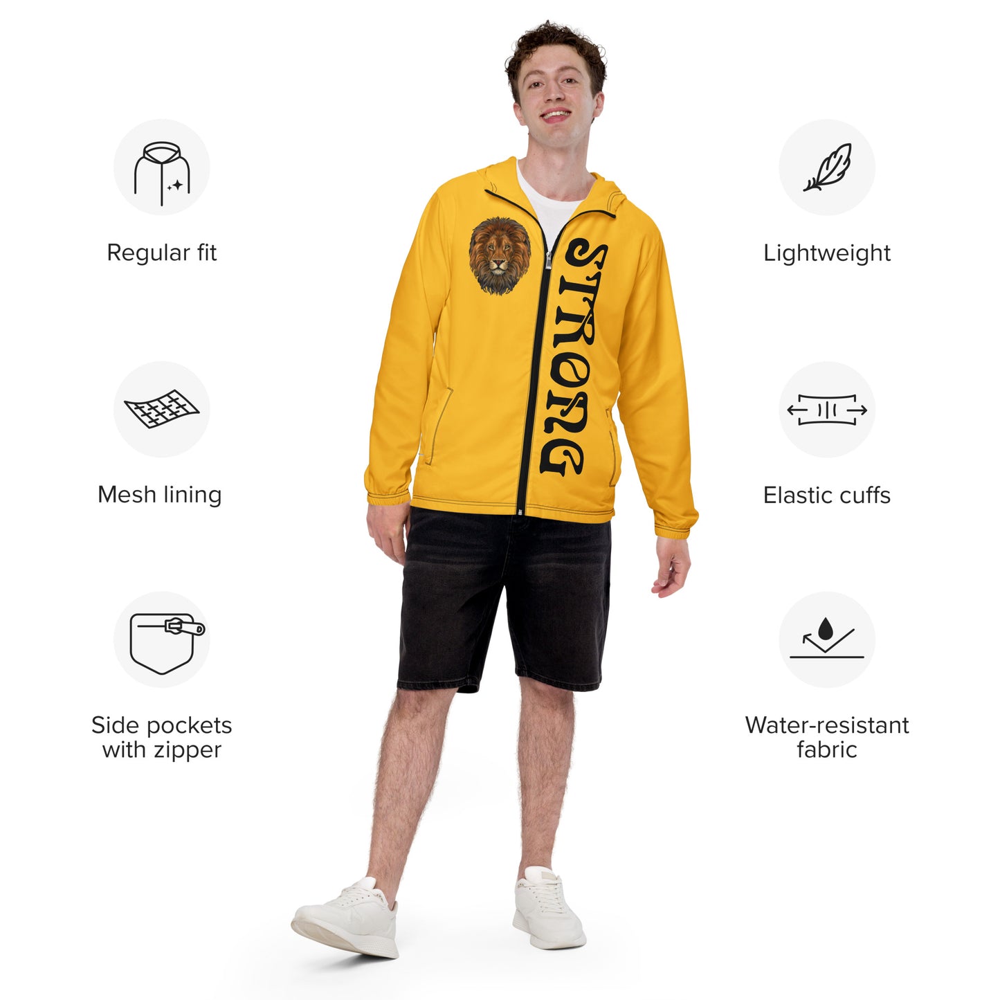 “STRONG”Yellow Men’s Windbreaker W/Black Font