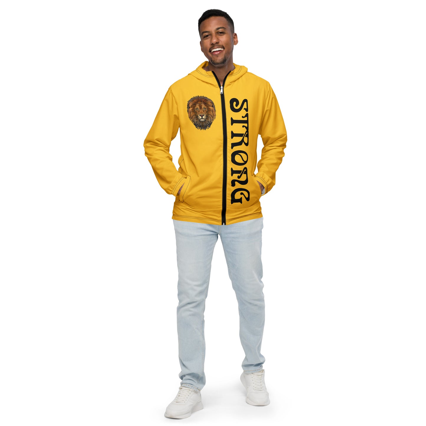 “STRONG”Yellow Men’s Windbreaker W/Black Font