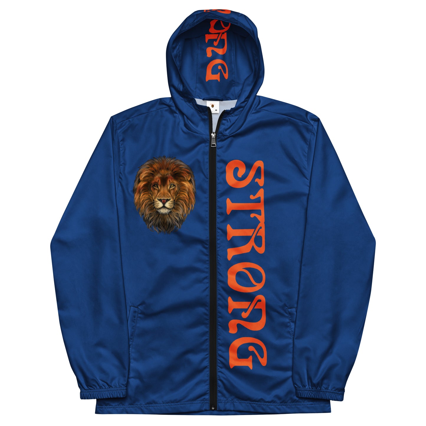 “STRONG”Blue Men’s Windbreaker W/Orange Font