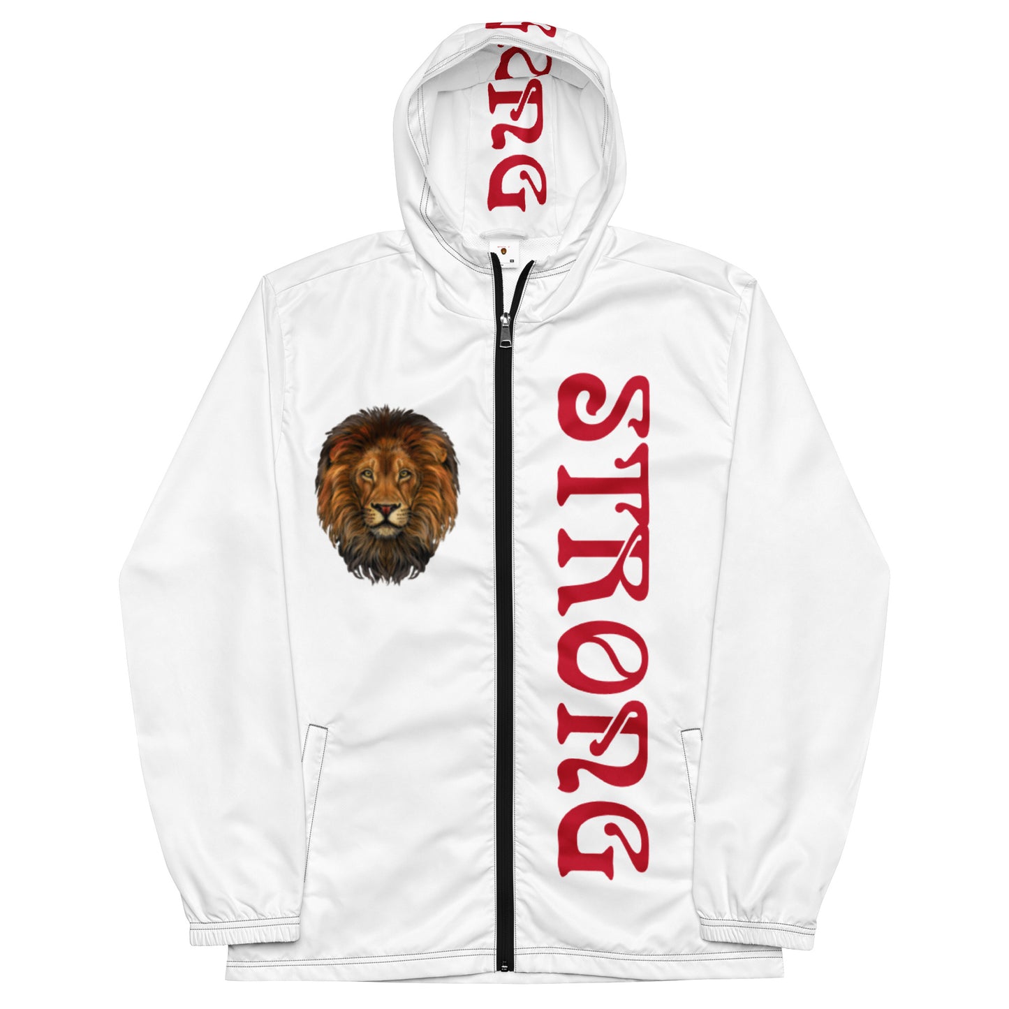 “STRONG”White Men’s Windbreaker W/Red Font