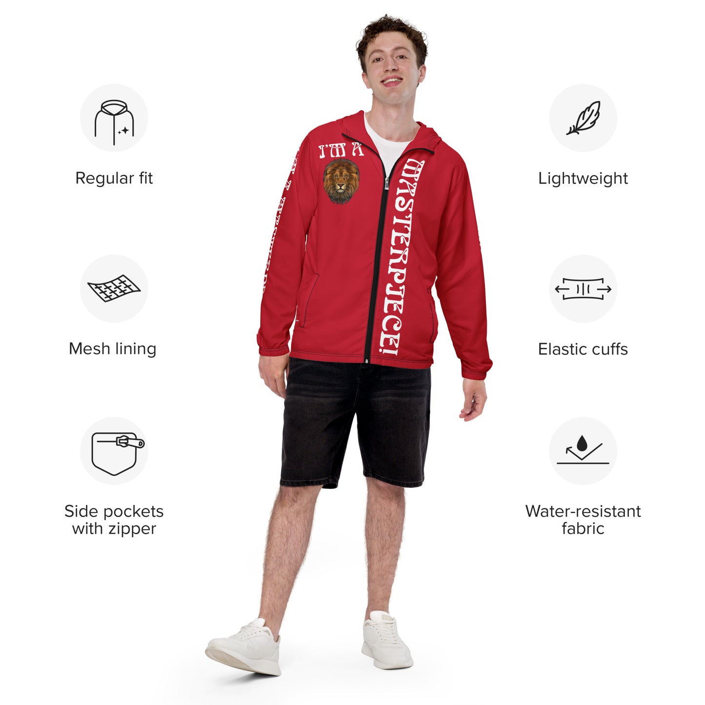 “I’M A MASTERPIECE!”Unisex Red Windbreaker W/White Font