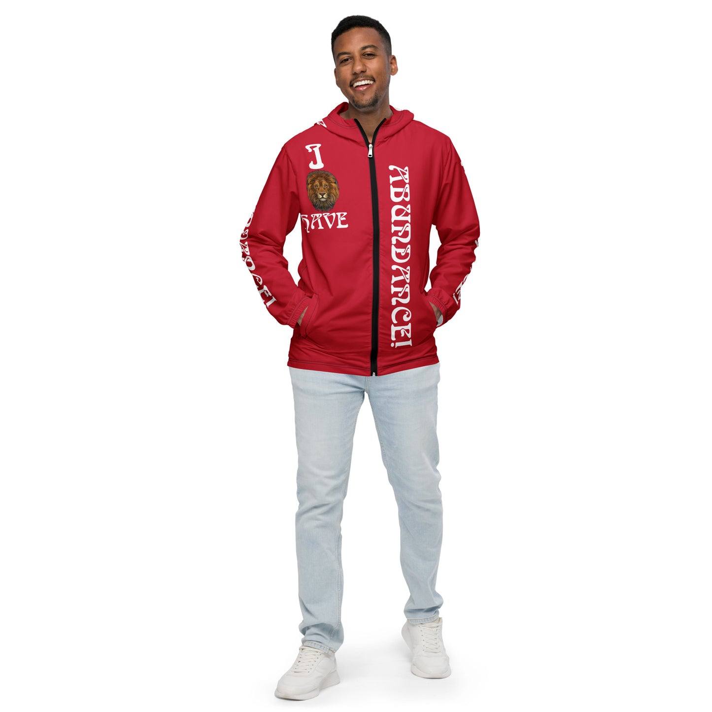 “I HAVE ABUNDANCE!”Red Unisex Windbreaker W/White Font