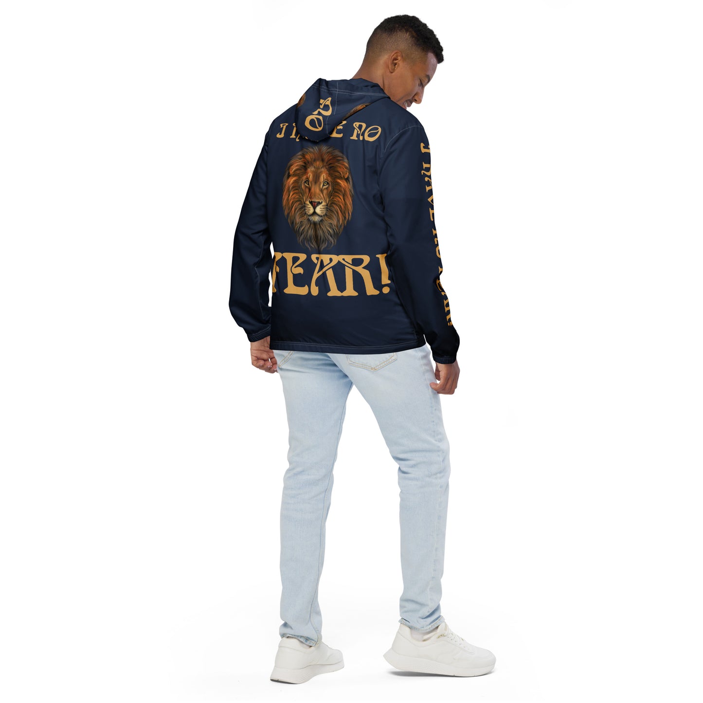 “I HAVE NO FEAR!”Unisex Navy Windbreaker W/Fawn Font