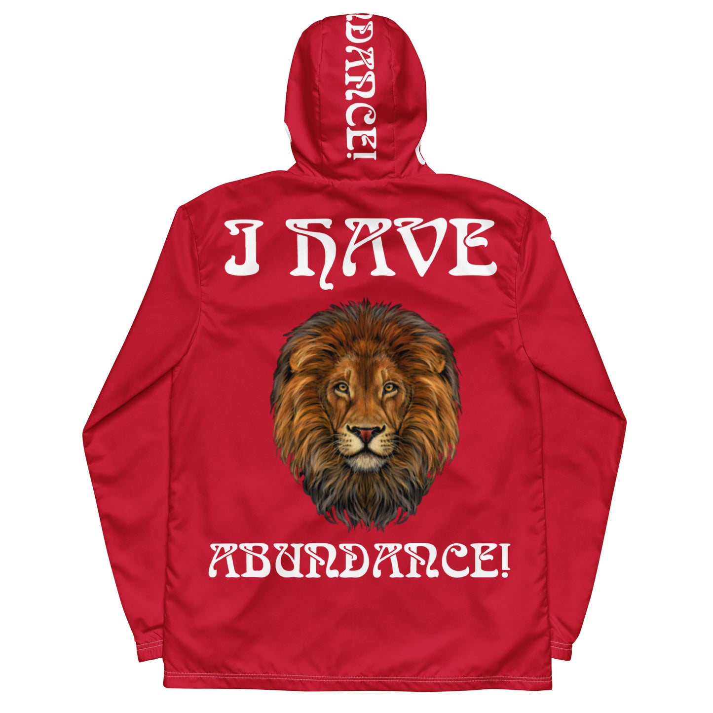 “I HAVE ABUNDANCE!”Red Unisex Windbreaker W/White Font