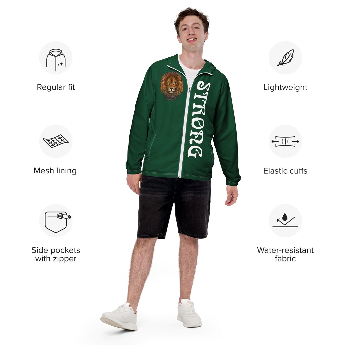 “STRONG” Green Men’s Windbreaker W/White Font