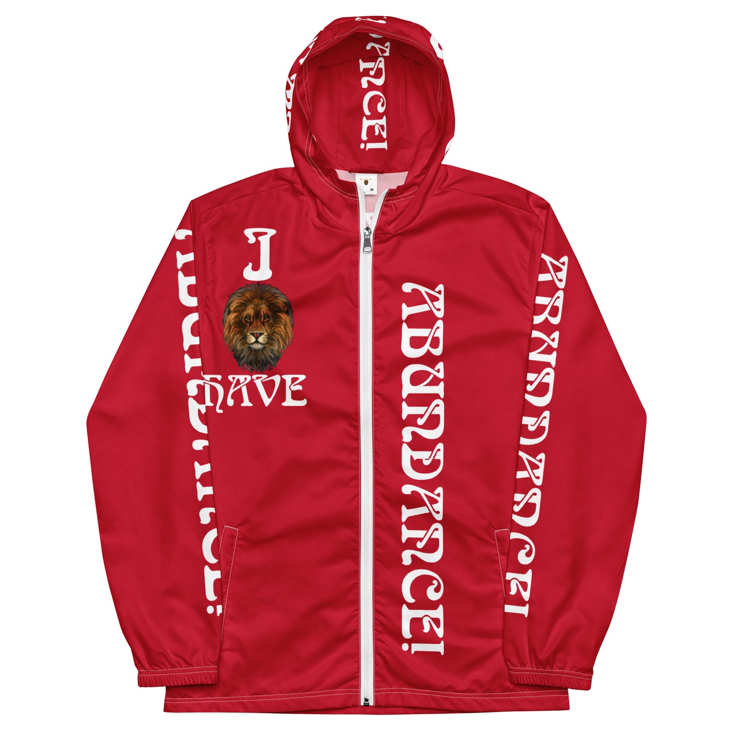 “I HAVE ABUNDANCE!”Red Unisex Windbreaker W/White Font