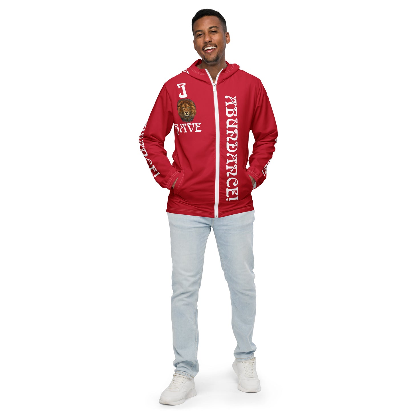“I HAVE ABUNDANCE!”Red Unisex Windbreaker W/White Font