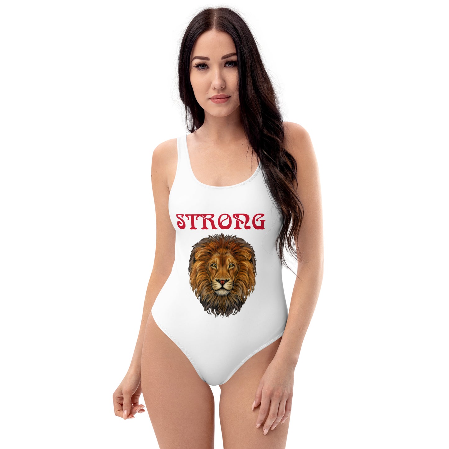 “STRONG” White One-Piece Swimsuit W/Red Font
