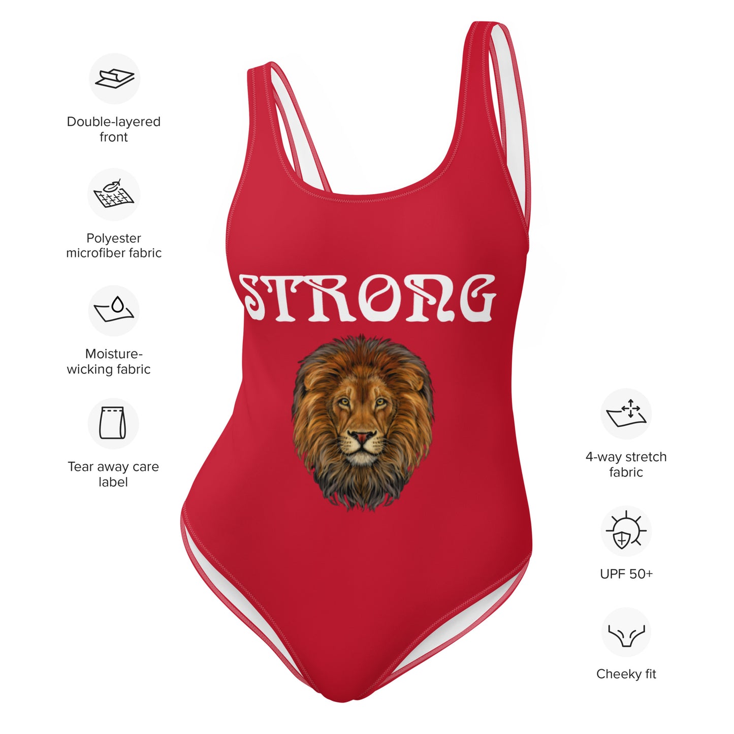 “STRONG” Red One-Piece Swimsuit W/White Font