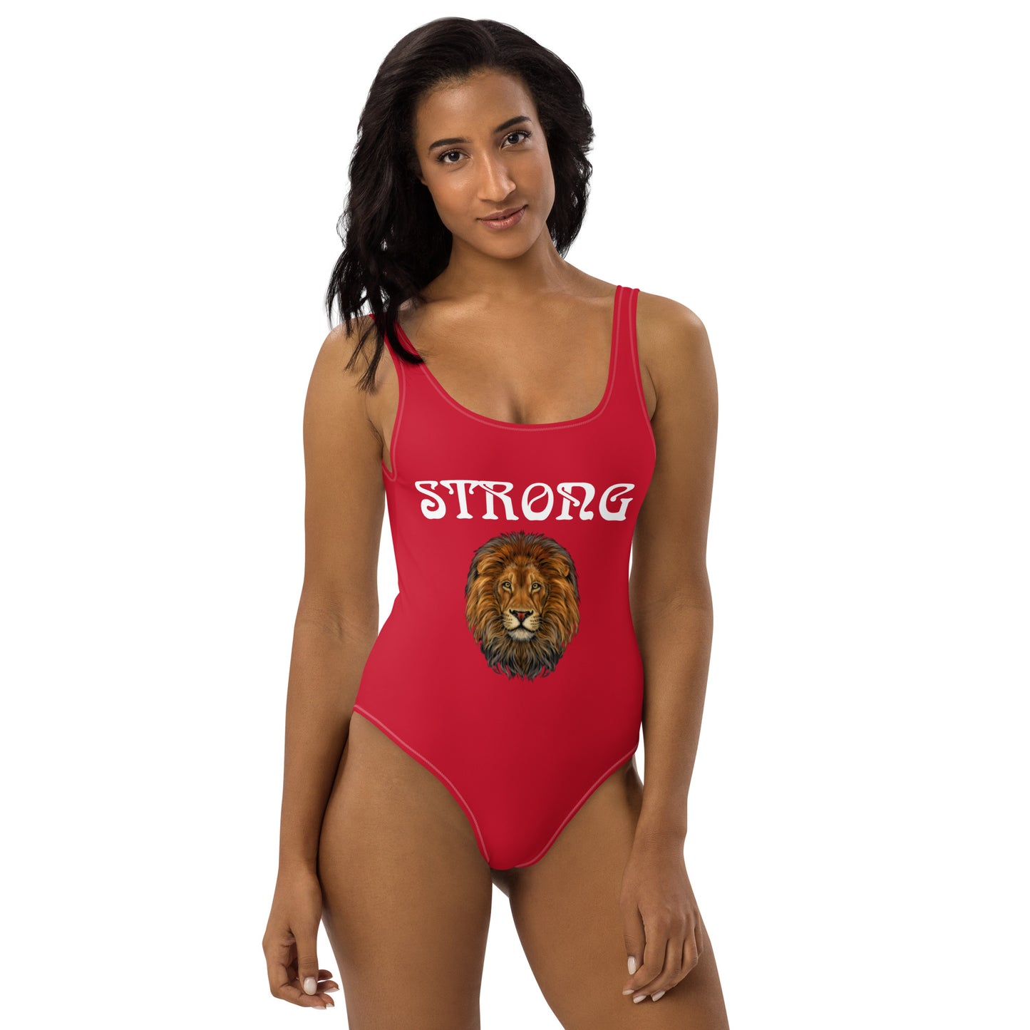 “STRONG” Red One-Piece Swimsuit W/White Font