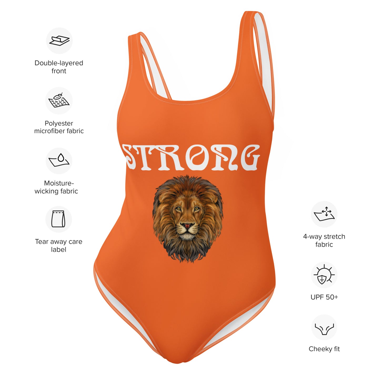 “STRONG” Orange One-Piece Swimsuit W/White Font