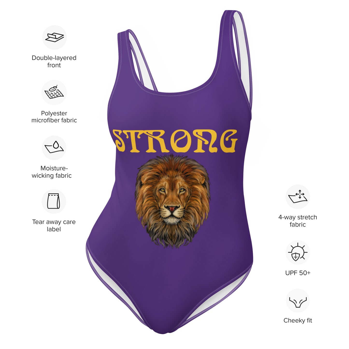 “STRONG” Purple One-Piece Swimsuit W/Yellow Font