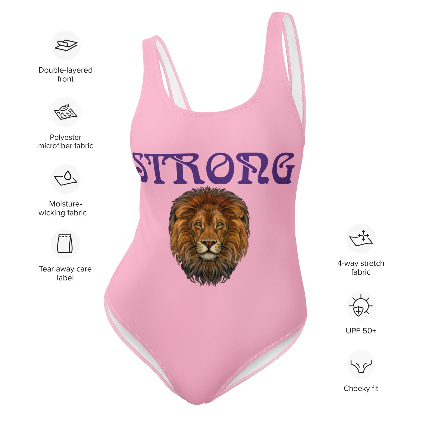“STRONG” Cotton Candy One-Piece Swimsuit W/Purple Font