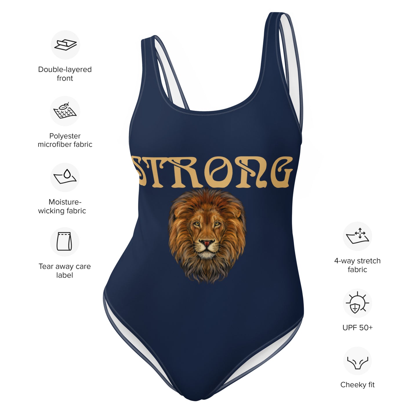 “STRONG” Navy One-Piece Swimsuit W/Fawn Font