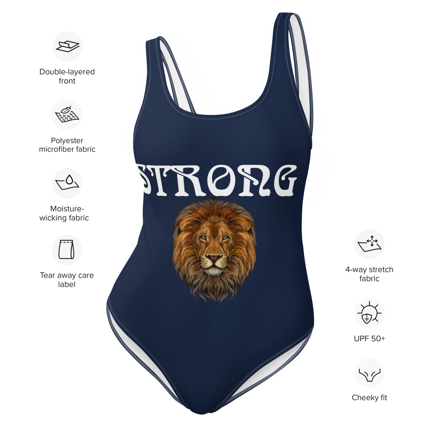 “STRONG” Navy One-Piece Swimsuit W/White Font