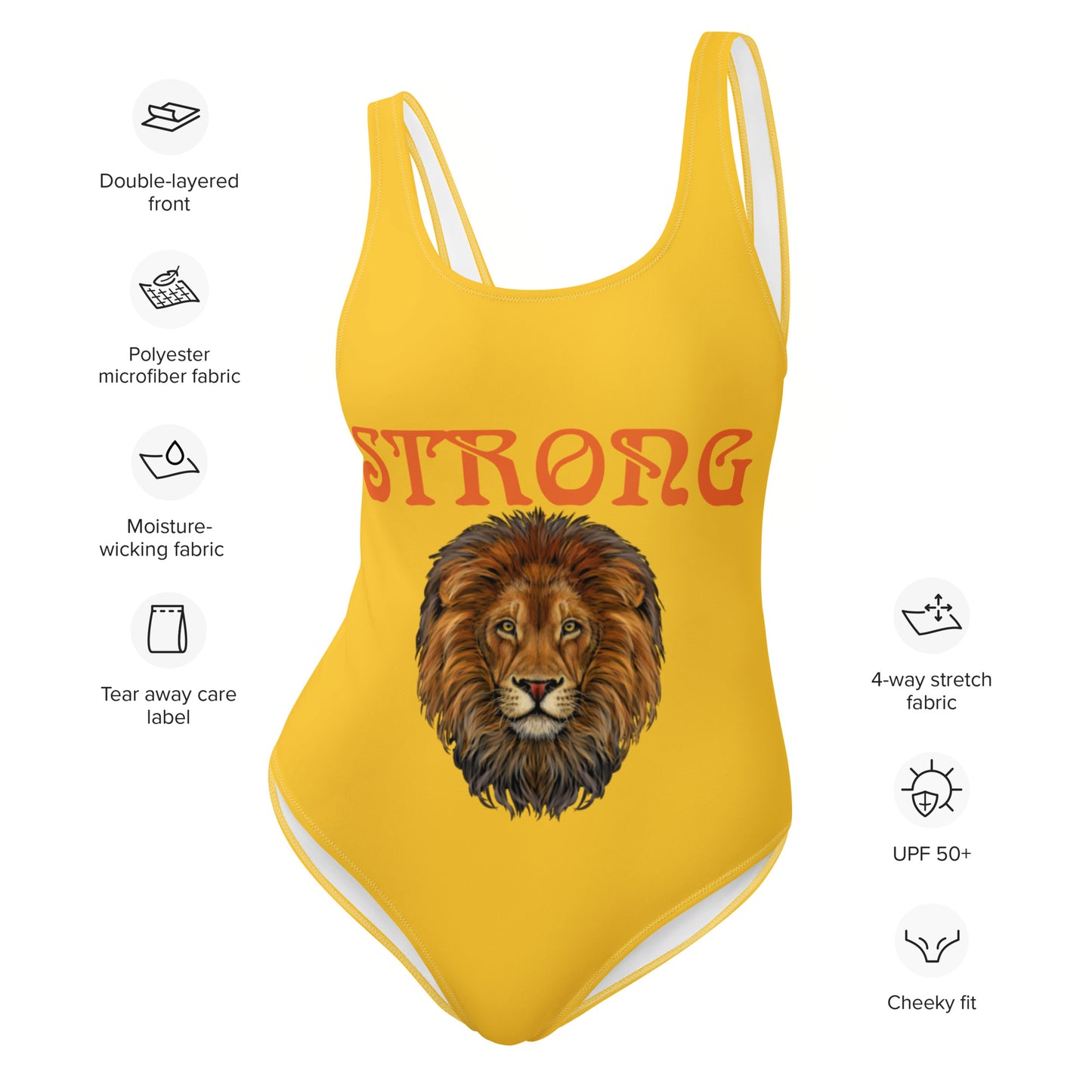“STRONG” Yellow One-Piece Swimsuit W/Orange Font