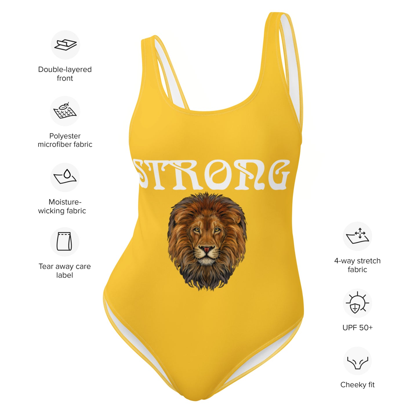 “STRONG” Yellow One-Piece Swimsuit W/White Font