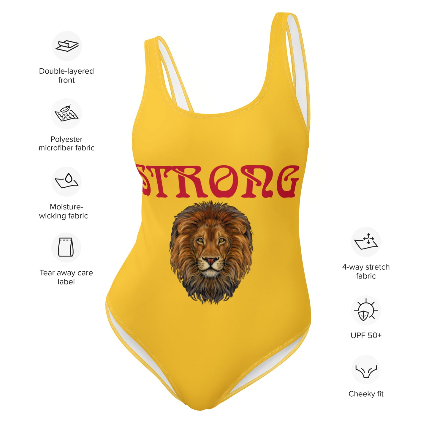 “STRONG” Yellow One-Piece Swimsuit W/Red Font