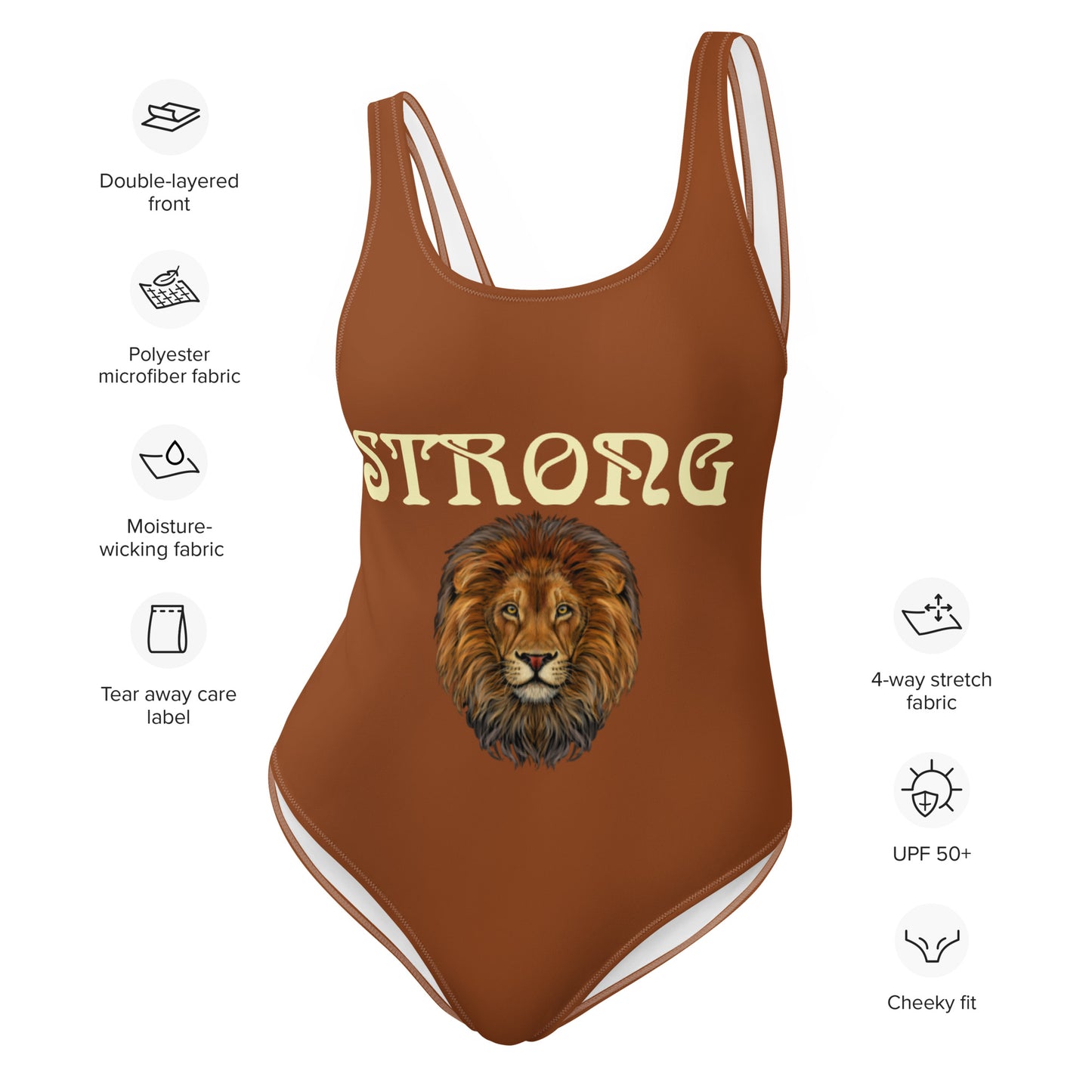 “STRONG” Brown One-Piece Swimsuit W/Banana Font