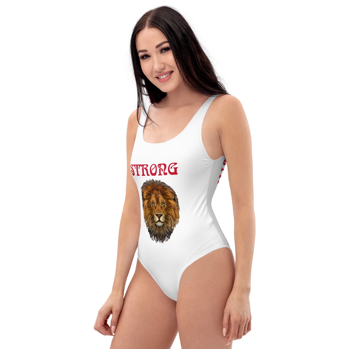 “STRONG” White One-Piece Swimsuit W/Red Font