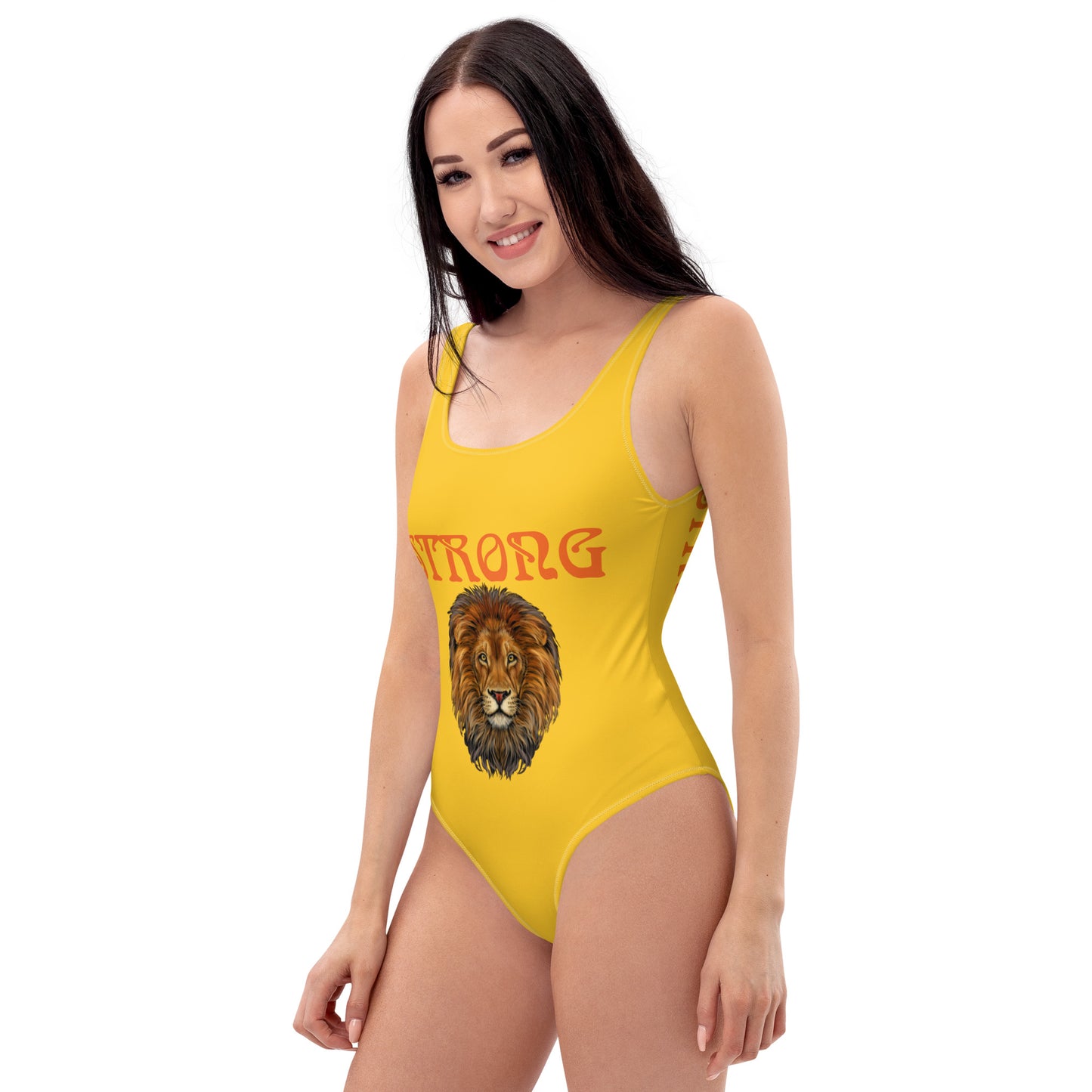 “STRONG” Yellow One-Piece Swimsuit W/Orange Font