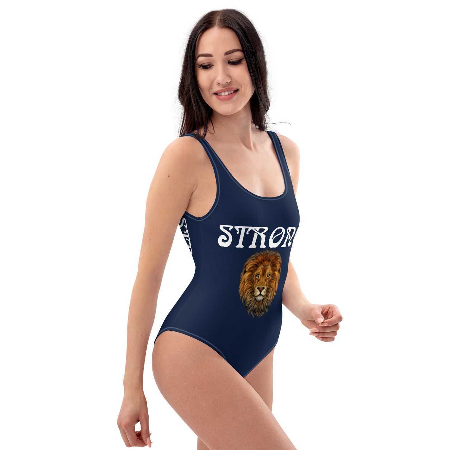 “STRONG” Navy One-Piece Swimsuit W/White Font