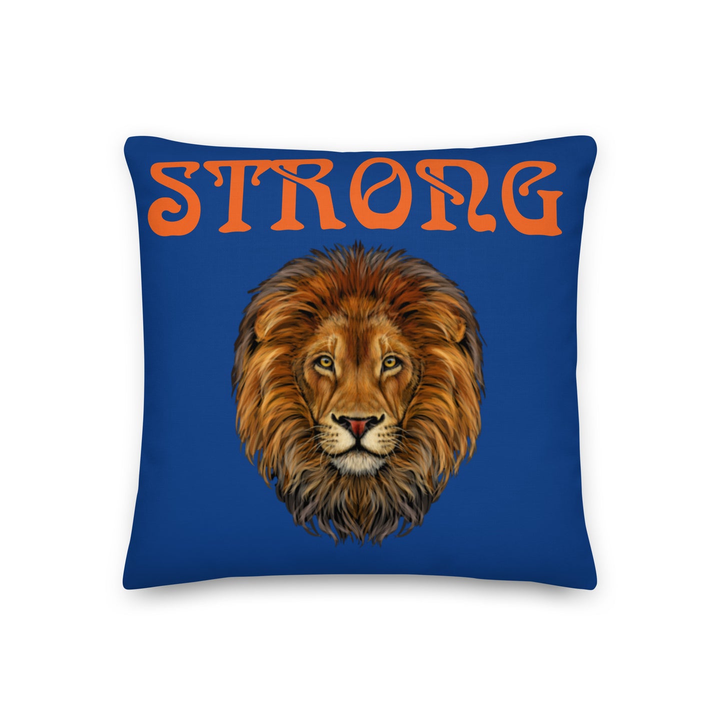 “STRONG”Blue Premium Pillow W/Orange Font