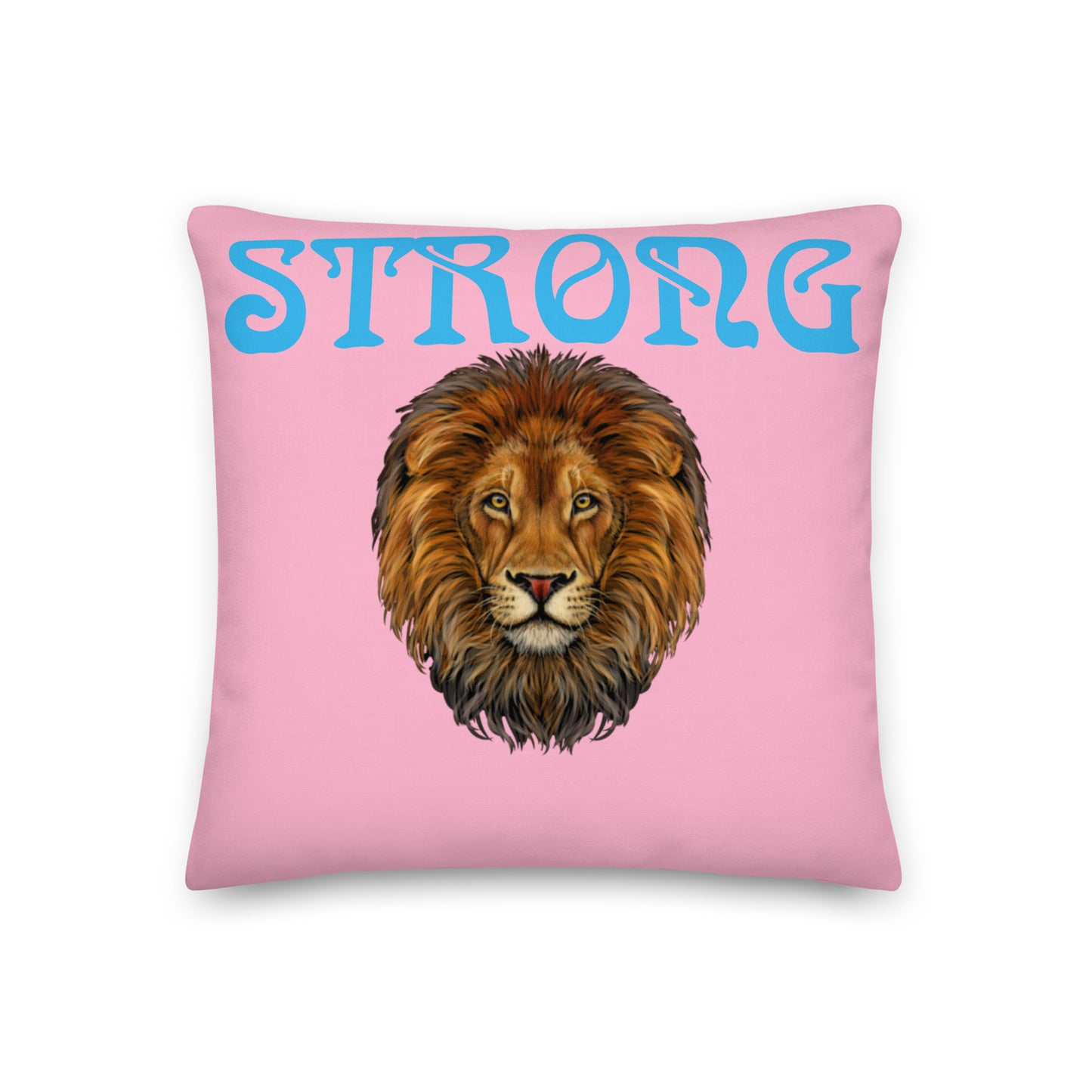 “STRONG”Cotton Candy Premium Pillow W/SkyBlue Font