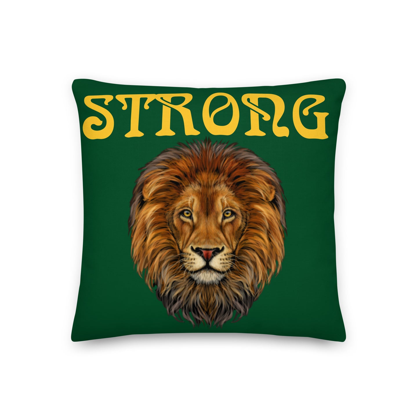 “STRONG”Green Premium Pillow W/Yellow Font