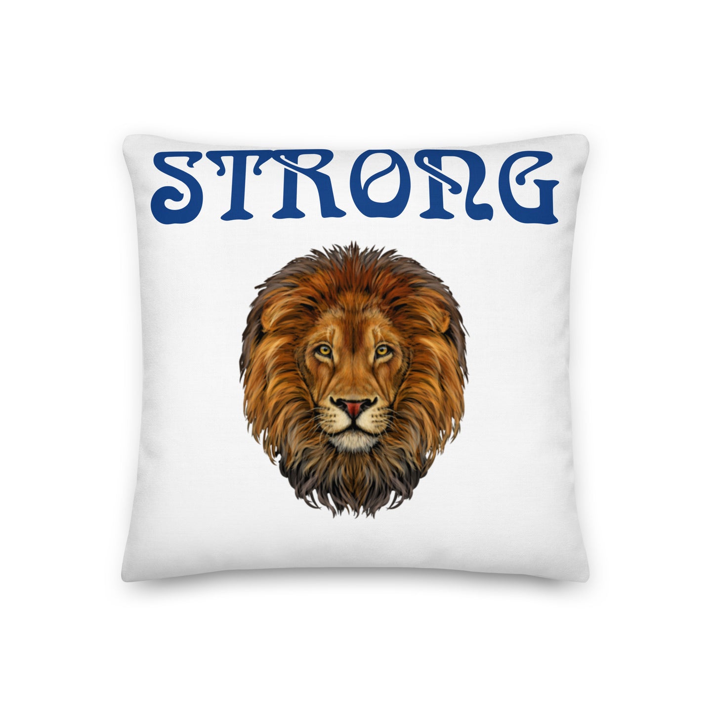 “STRONG”WHITE Premium Pillow W/Blue Font