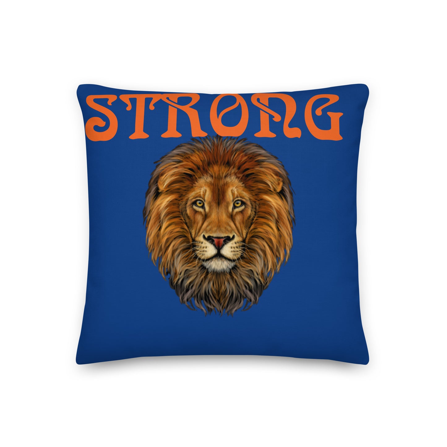 “STRONG”Blue Premium Pillow W/Orange Font
