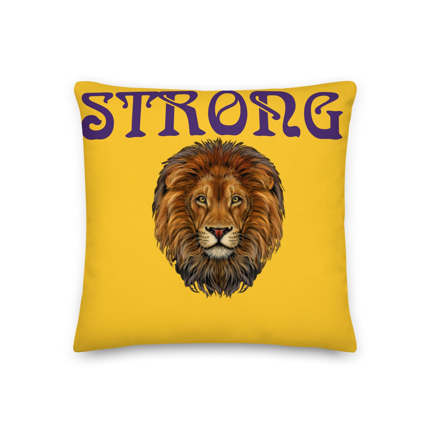 “STRONG”Yellow Premium Pillow W/Purple Font