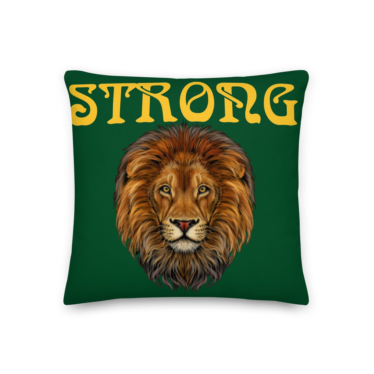 “STRONG”Green Premium Pillow W/Yellow Font