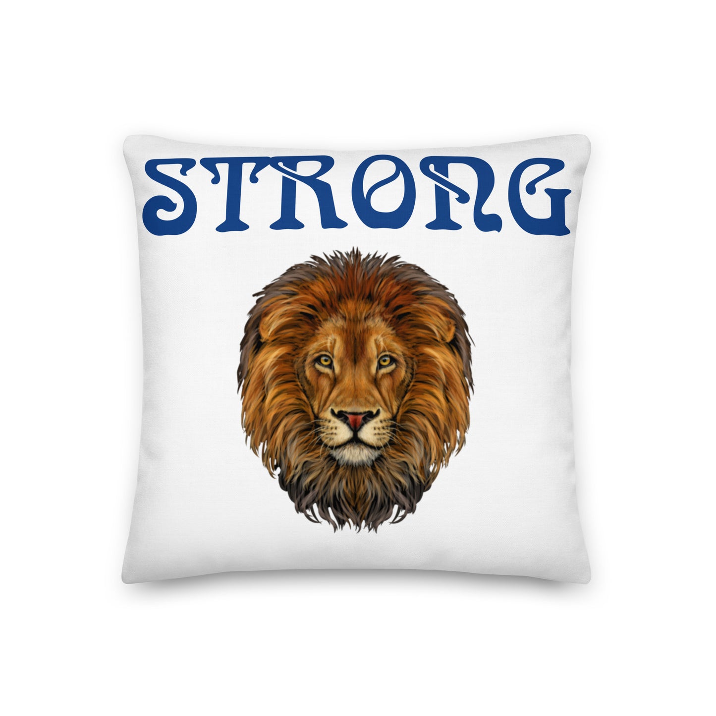 “STRONG”WHITE Premium Pillow W/Blue Font