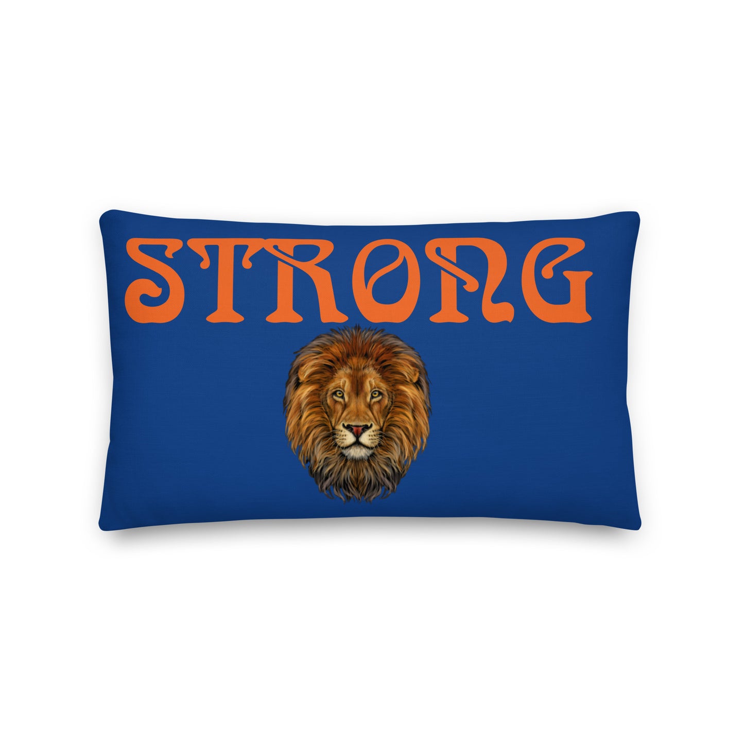 “STRONG”Blue Premium Pillow W/Orange Font
