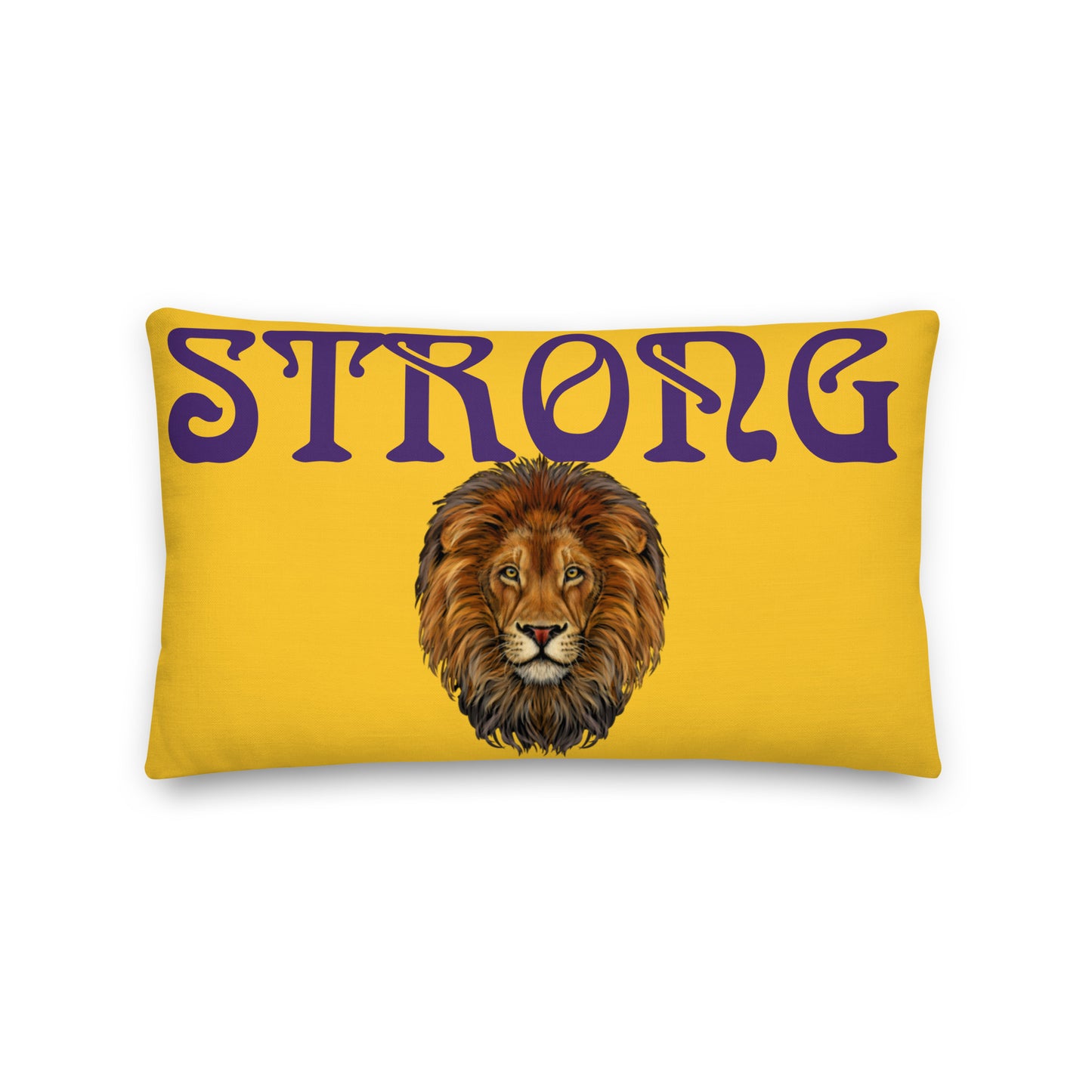 “STRONG”Yellow Premium Pillow W/Purple Font
