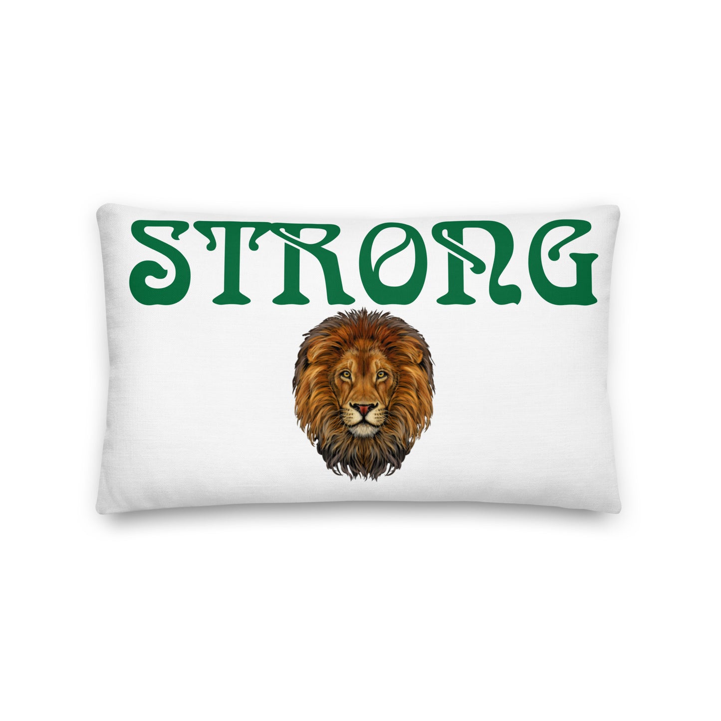 “STRONG”WHITE Premium Pillow W/Green Font