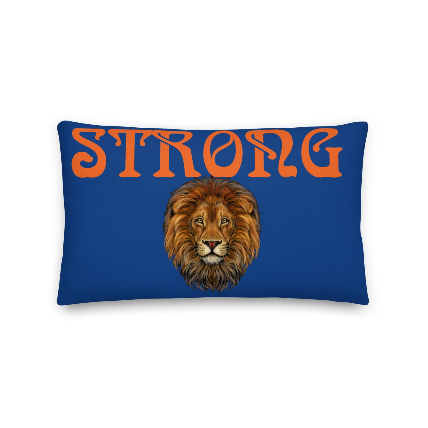 “STRONG”Blue Premium Pillow W/Orange Font