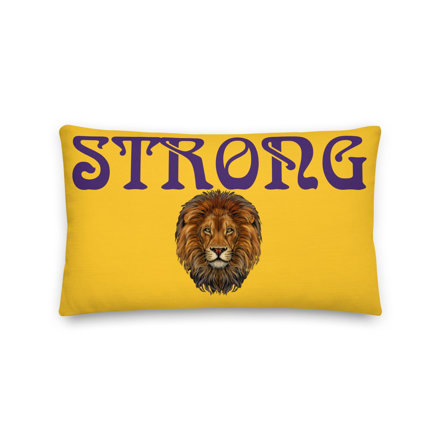 “STRONG”Yellow Premium Pillow W/Purple Font