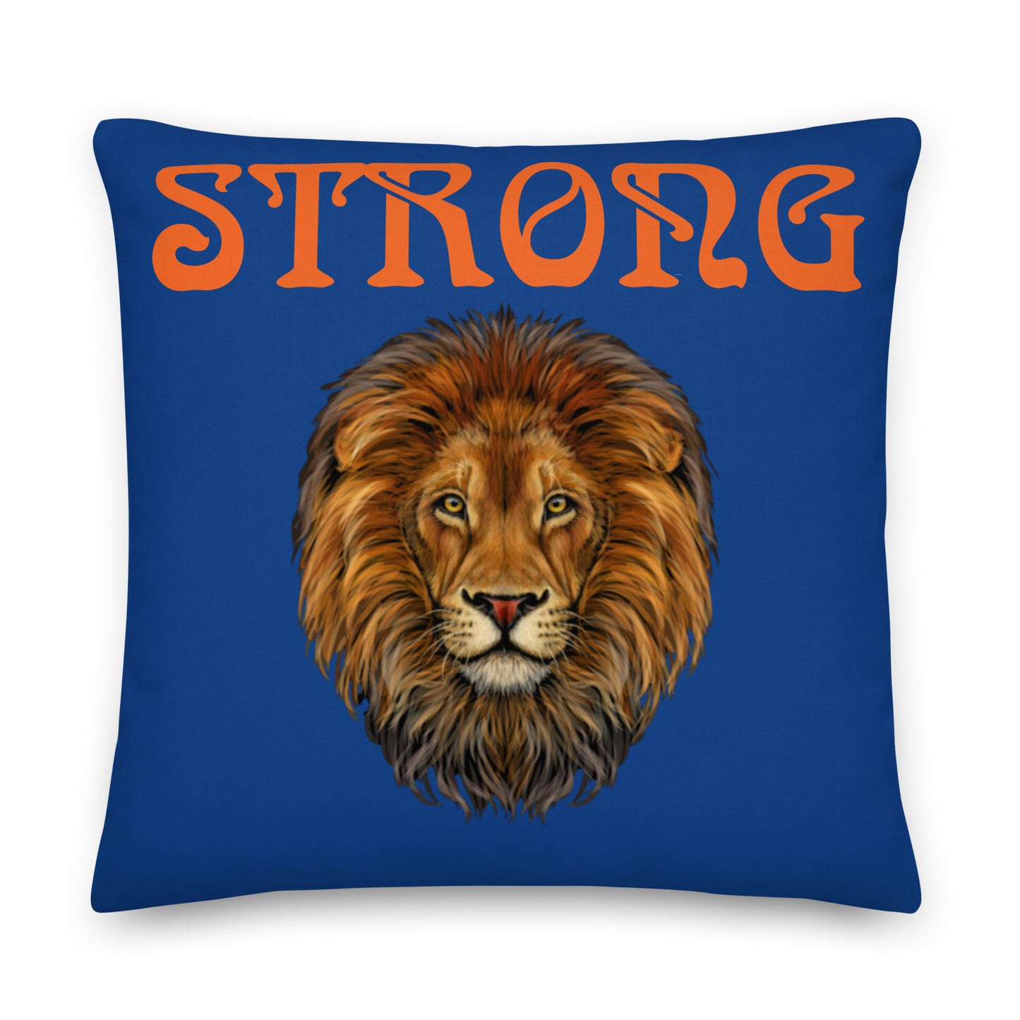 “STRONG”Blue Premium Pillow W/Orange Font